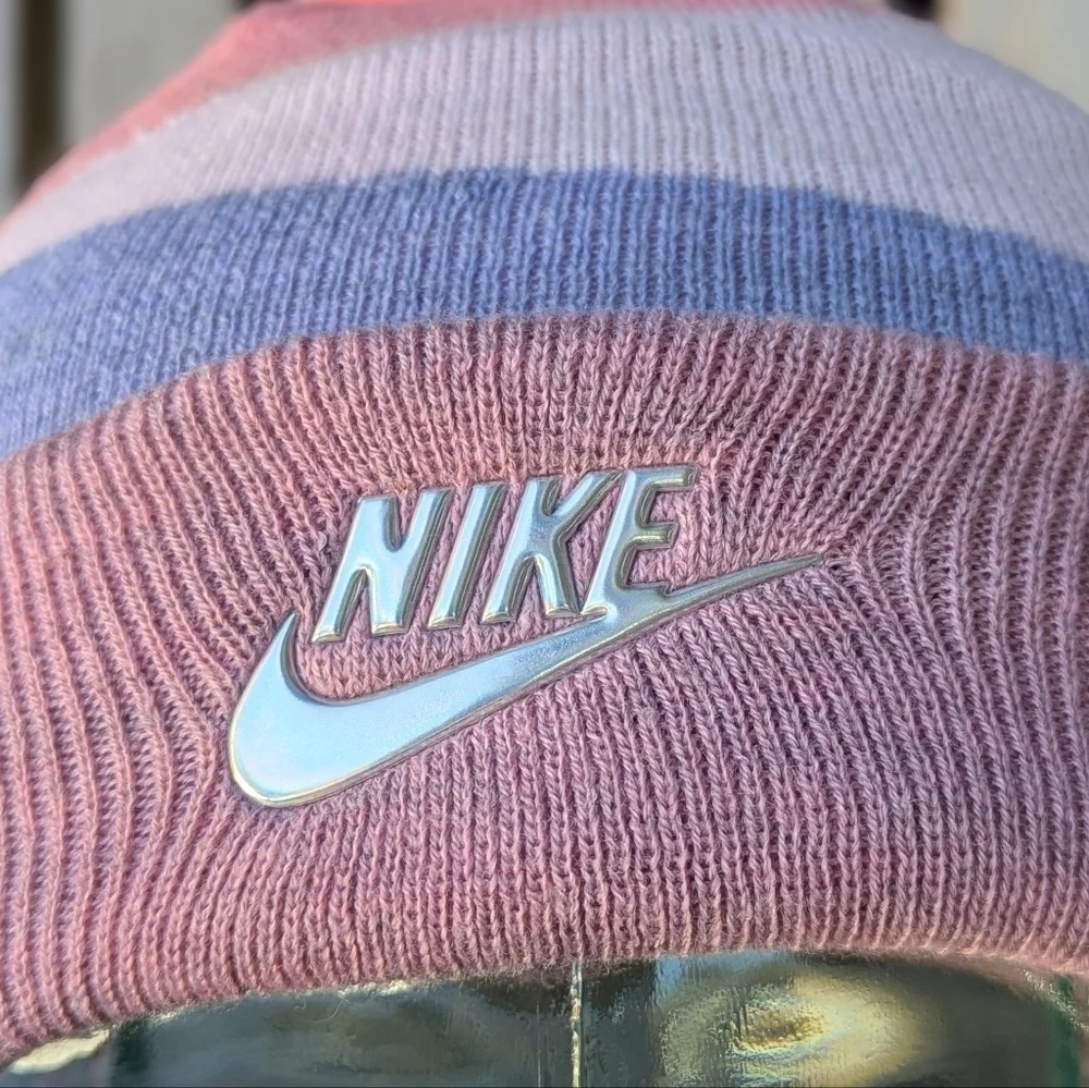 Nike Kids Pink Lavender Coral Silver Swoosh Pom Pom Beanie Youth One Size